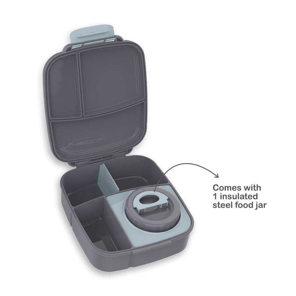 Hydrobrew Mega Flex Bento Lunch Box 1864ml, Leakproof Lunch Container with Integrated 250ml Insulated Food Jar- Graphite