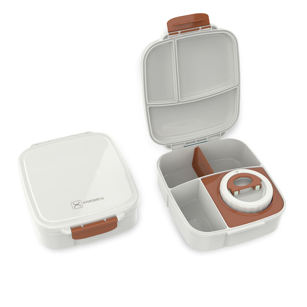 Hydrobrew Mega Flex Bento Lunch Box 1864ml, Leakproof Lunch Container with Integrated 250ml Insulated Food Jar- Ivory Terracotta