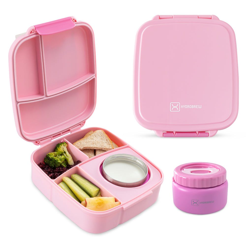 Hydrobrew Personalized Mega Flex Bento Lunch Box 1864ml, Leakproof Lunch Container with Integrated 250ml Insulated Food Jar- Rose Silk