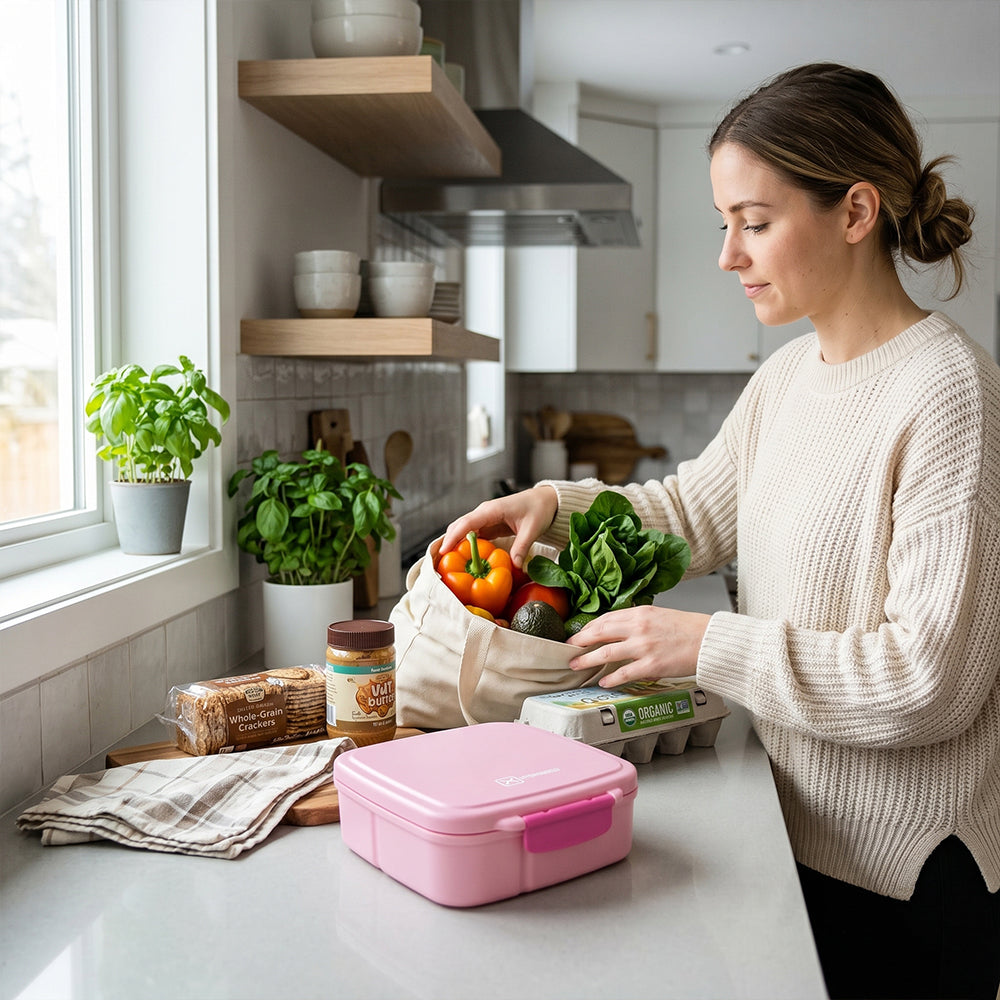 Hydrobrew Personalized Mega Flex Bento Lunch Box 1864ml, Leakproof Lunch Container with Integrated 250ml Insulated Food Jar- Rose Silk
