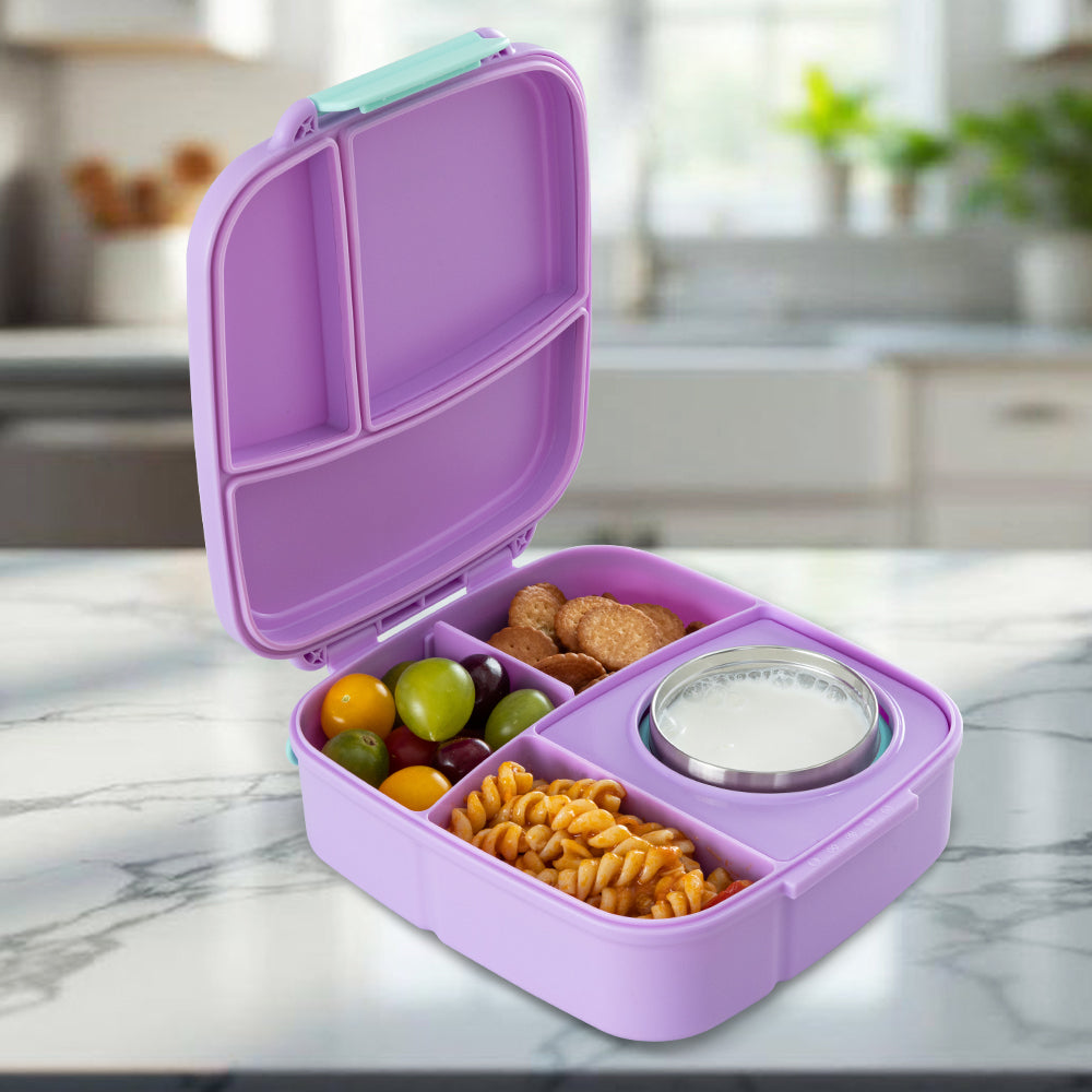 Hydrobrew Personalized Mega Flex Bento Lunch Box 1864ml, Leakproof Lunch Container with Integrated 250ml Insulated Food Jar- Orchid Mist