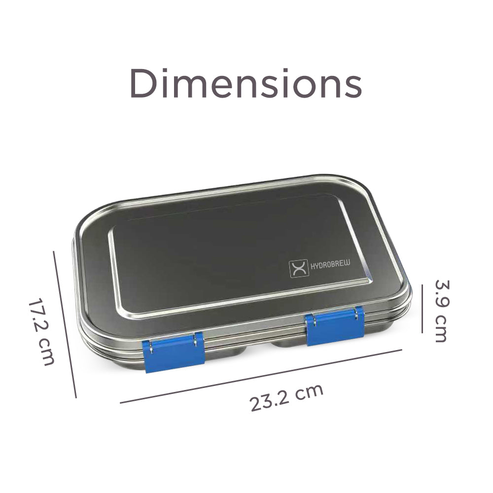 Hydrobrew 3 Compartment Bento Steel Lunch Box - Blue