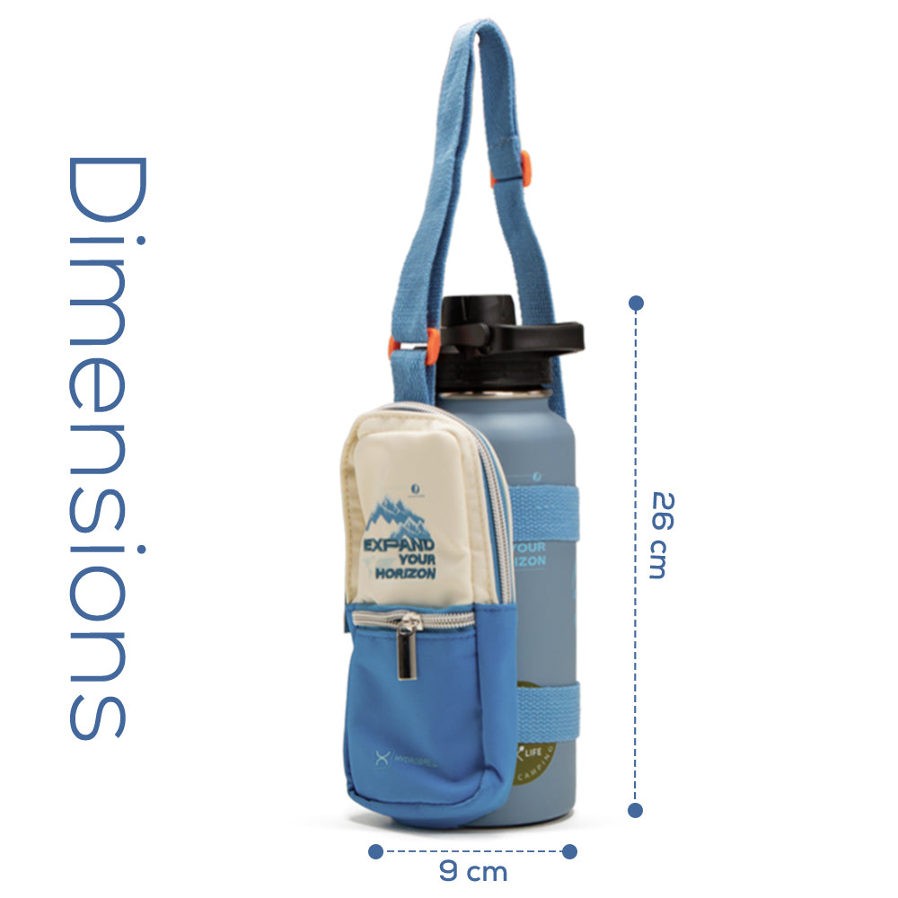 HYDROBREW - Vacuum Insulated Travel Water Bottle w/Sling Bag, 950ml, Blue