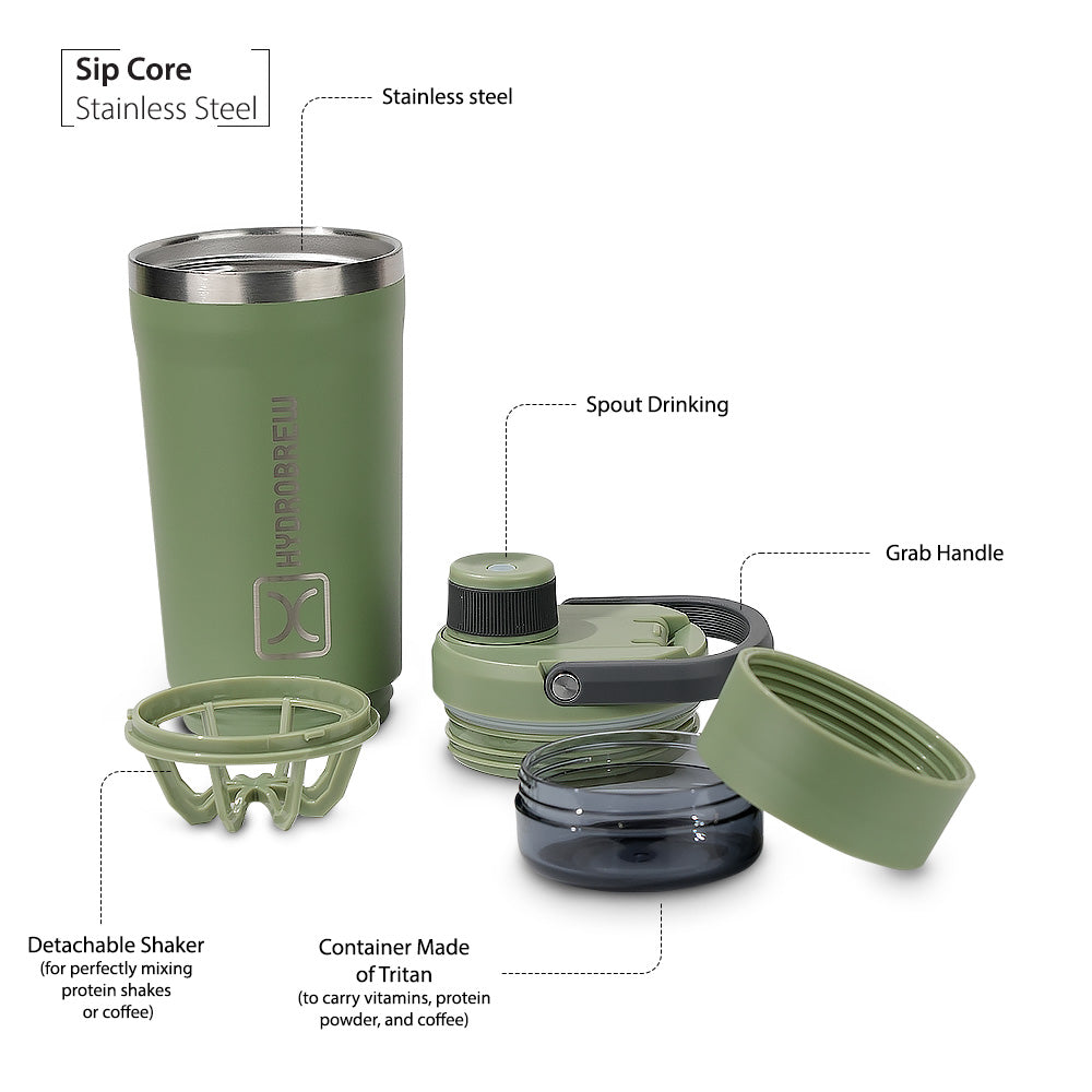Hydrobrew Sip Core Stainless Steel Bottle w/t Tritan™ Container - 18/8 Premium Double Wall Stainless Steel - URBAN STONE