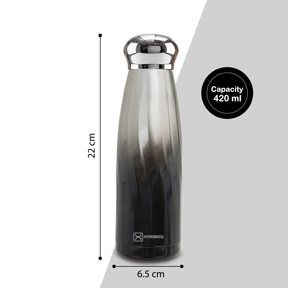 Hydrobrew Double Wall Stainless Steel Water Bottle 420ml – Leakproof Insulated Bottle, Graphite Glow