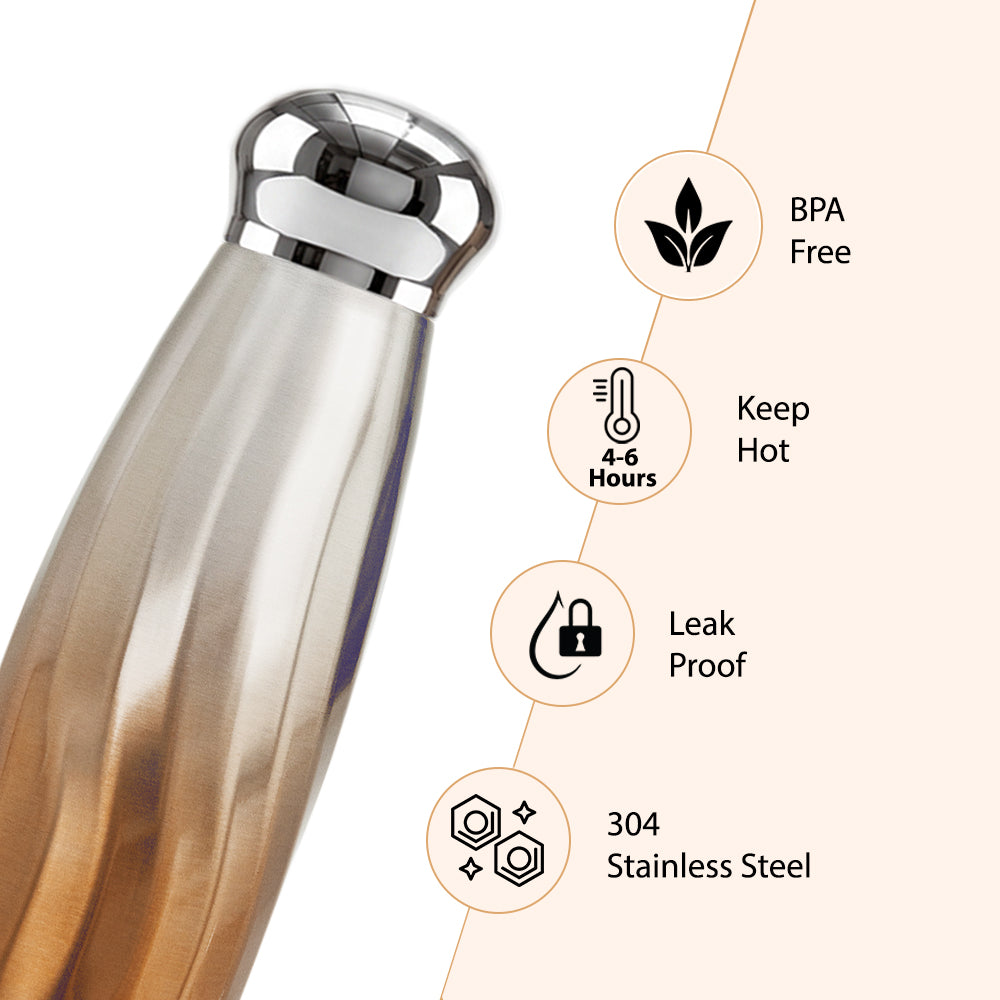 Hydrobrew Double Wall Stainless Steel Water Bottle 420ml – Leakproof Insulated Bottle, Bronze Mist