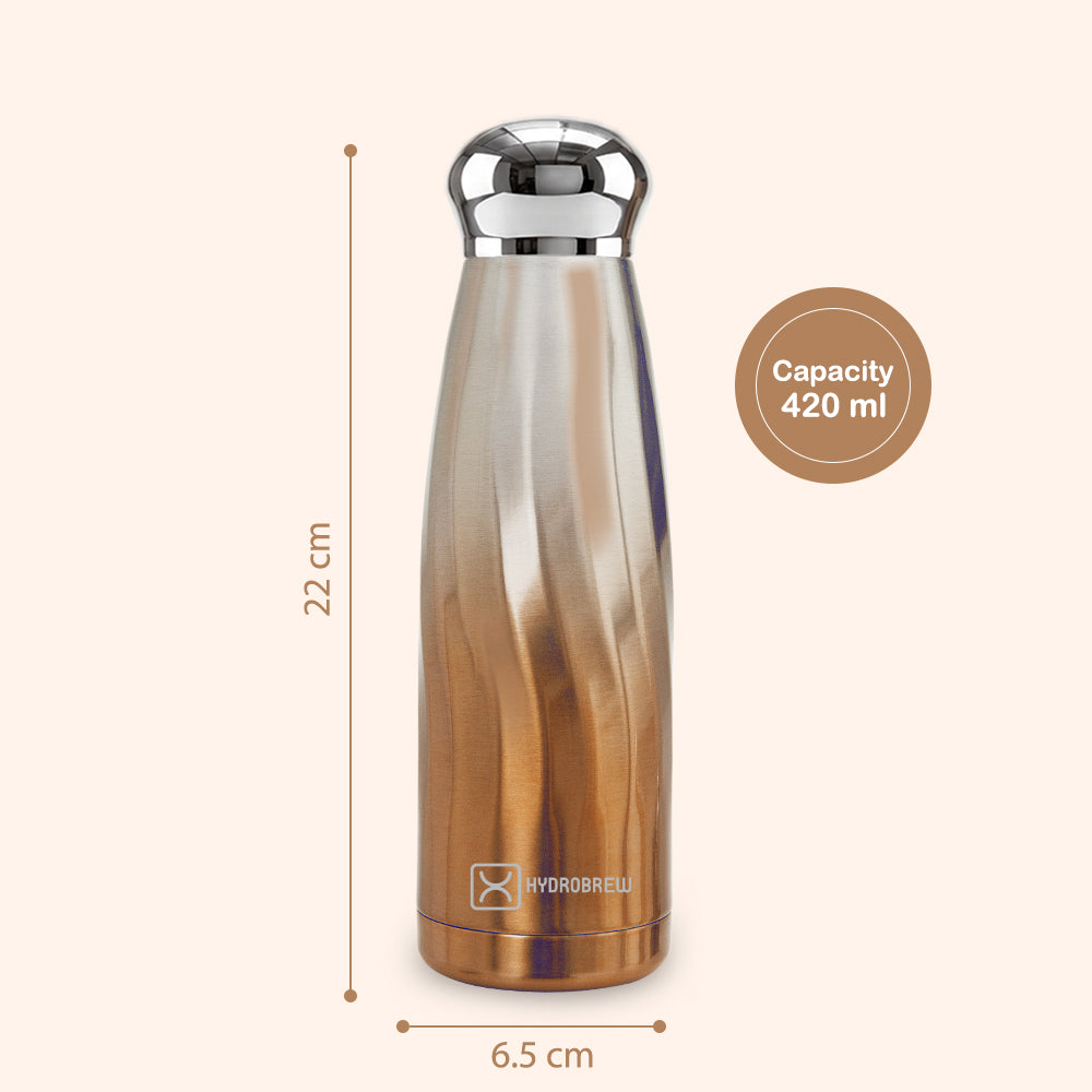 Hydrobrew Double Wall Stainless Steel Water Bottle 420ml – Leakproof Insulated Bottle, Bronze Mist