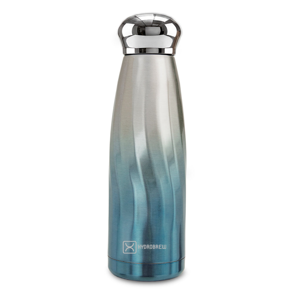 Hydrobrew Double Wall Stainless Steel Water Bottle 420ml – Leakproof Insulated Bottle, Blue Mirage