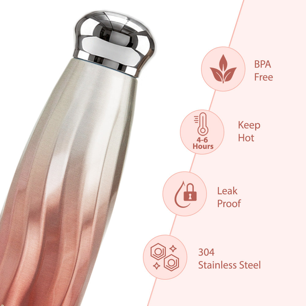 Hydrobrew Double Wall Stainless Steel Water Bottle 420ml – Leakproof Insulated Bottle, Desert Rose
