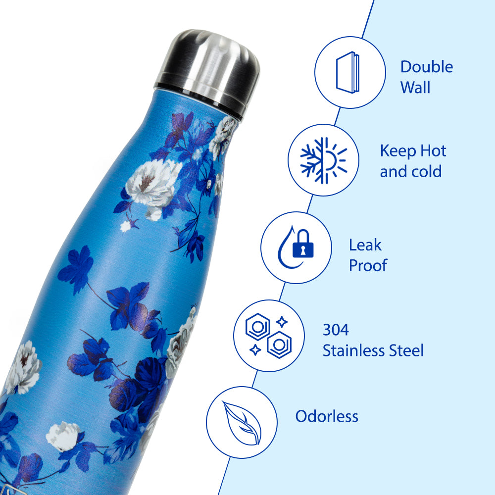 Hydrobrew Double wall Stainless Steel Water Bottle 500ML - Azure Bloom