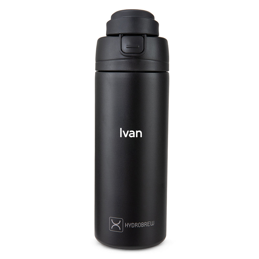 Hydrobrew Personalized SipSwitch™ Insulated Water Bottle 720ml – Leakproof, Stainless Steel, Straw & Spout Lid -Carbon