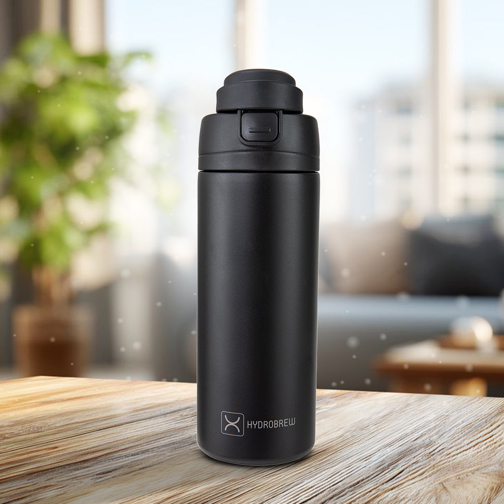 Hydrobrew Personalized SipSwitch™ Insulated Water Bottle 720ml – Leakproof, Stainless Steel, Straw & Spout Lid -Carbon