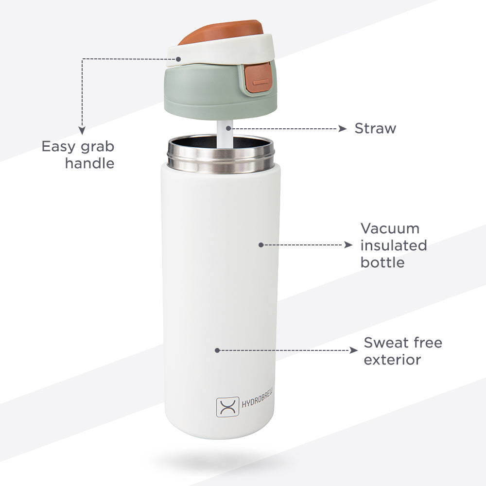 Hydrobrew Personalized SipSwitch™ Insulated Water Bottle 720ml – Leakproof, Stainless Steel, Straw & Spout Lid -Ivory Grove
