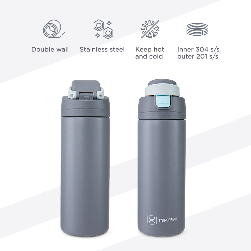 Hydrobrew Personalized SipSwitch™ Insulated Water Bottle 720ml – Leakproof, Stainless Steel, Straw & Spout Lid -Graphite