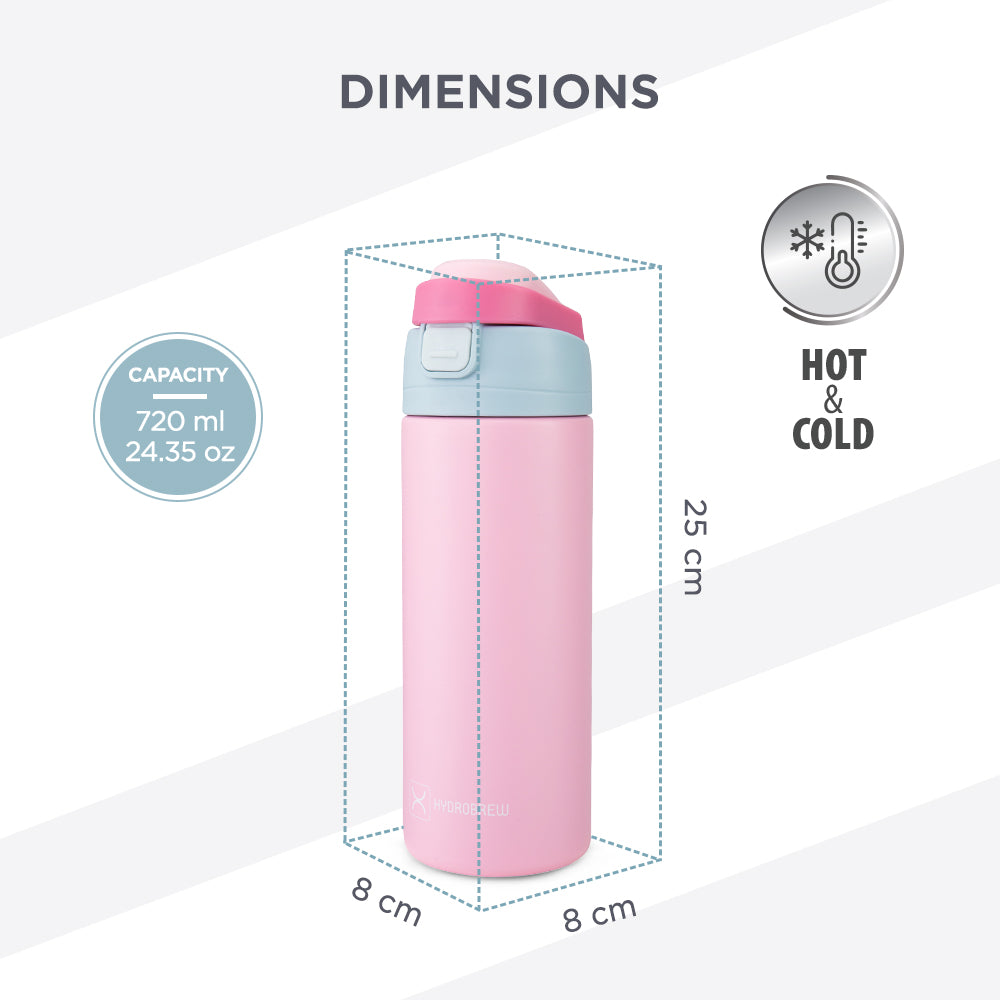 Hydrobrew Personalized SipSwitch™ Insulated Water Bottle 720ml – Leakproof, Stainless Steel, Straw & Spout Lid -Rose Silk
