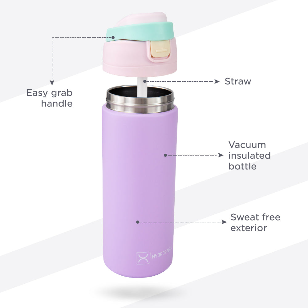 Hydrobrew Personalized SipSwitch™ Insulated Water Bottle 720ml – Leakproof, Stainless Steel, Straw & Spout Lid -Orchid Mist