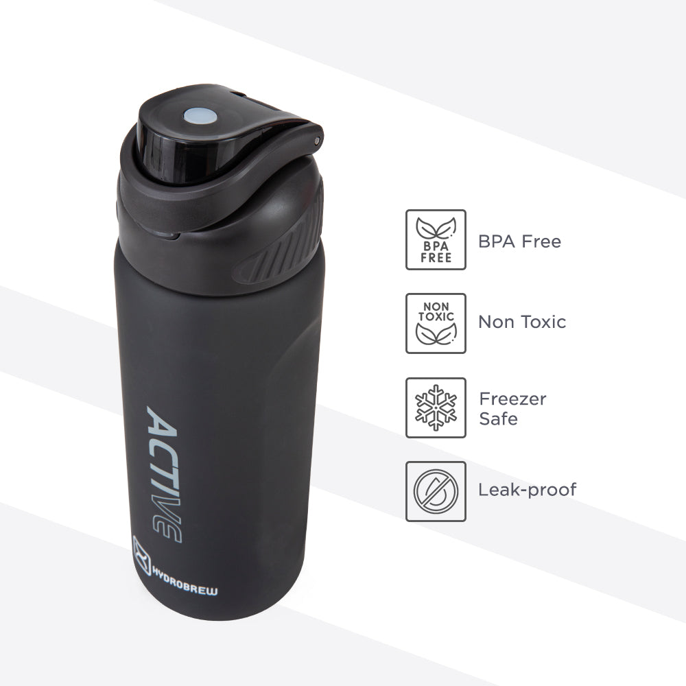 HYDROBREW Sip Switch Tritan Water Bottle 1000ml Leakproof, BPA Free, Straw & Spout Lid- Carbon
