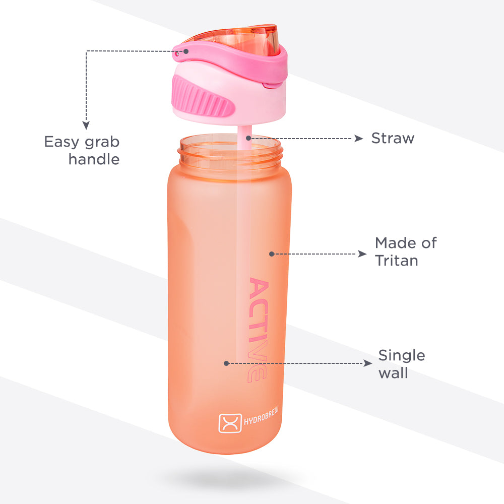 HYDROBREW Sip Switch Tritan Water Bottle 1000ml Leakproof, BPA Free, Straw & Spout Lid- Rose Silk