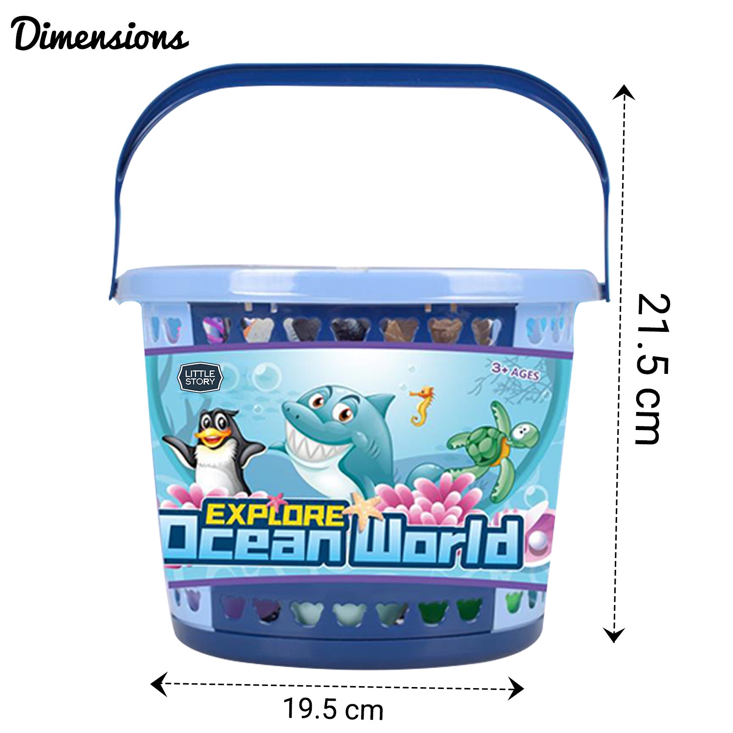 LITTLE STORY 17Pcs Ocean World Bucket Set 5Pcs With Marine Animal, 5Pcs Ocean Ball Accessories and 1 Basket - Multicolor