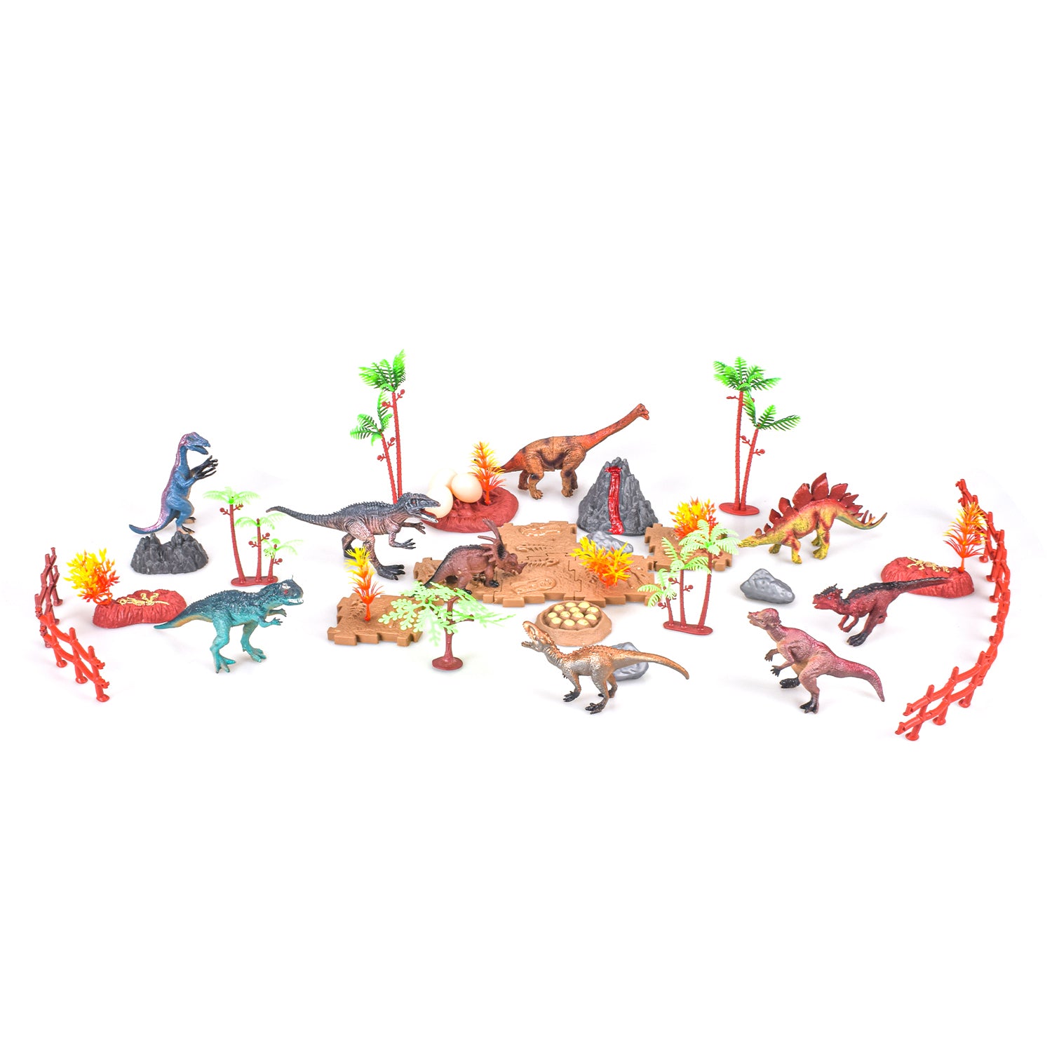 LITTLE STORY Toy 18Pcs Dino World Set With 9Pcs Dinosaur, Scene Carpet and Accessories - Multicolor