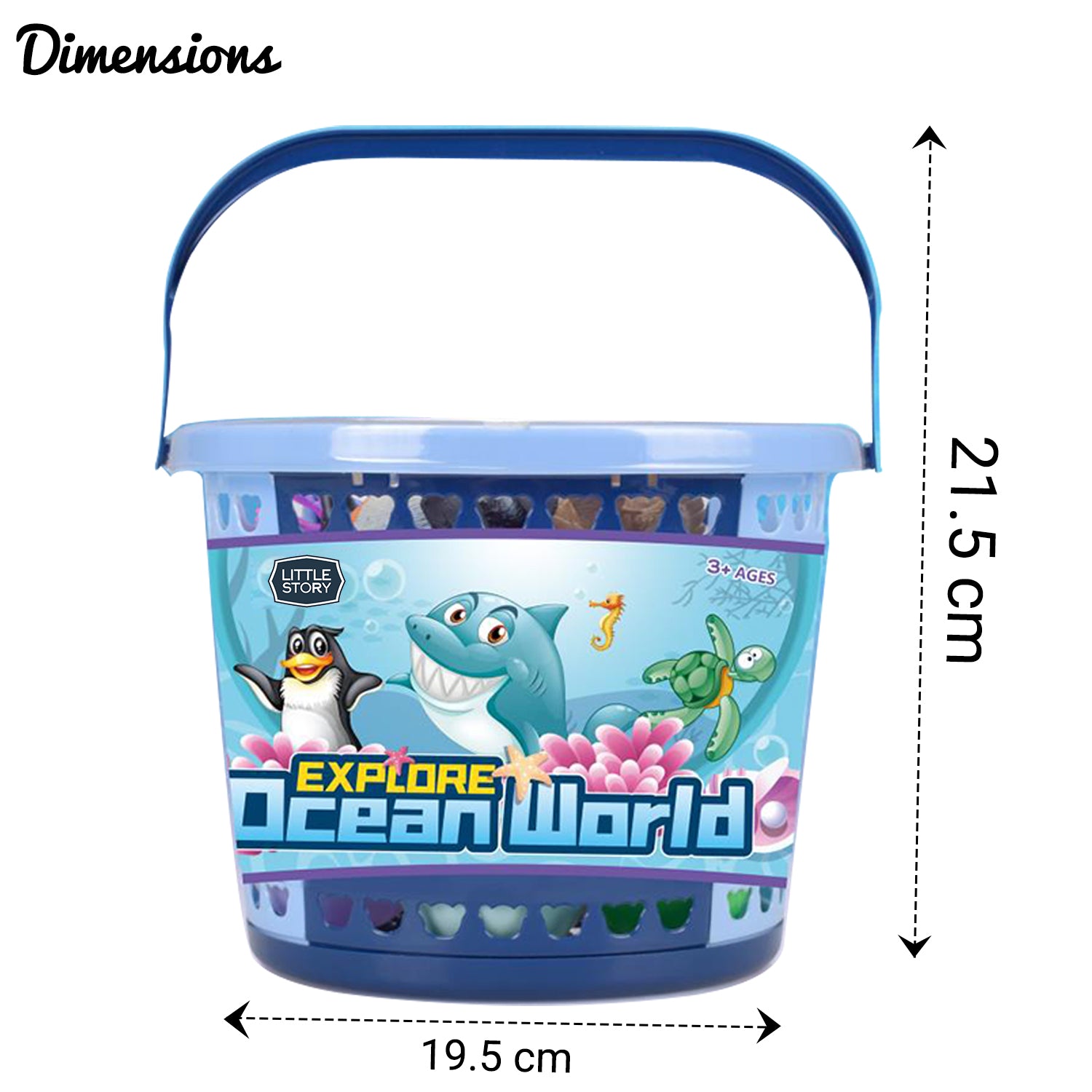 LITTLE STORY 21Pcs Ocean World Bucket Set 5Pcs With Marine Animal, 5Pcs Ocean Ball Accessories and 1 Basket - Multicolor