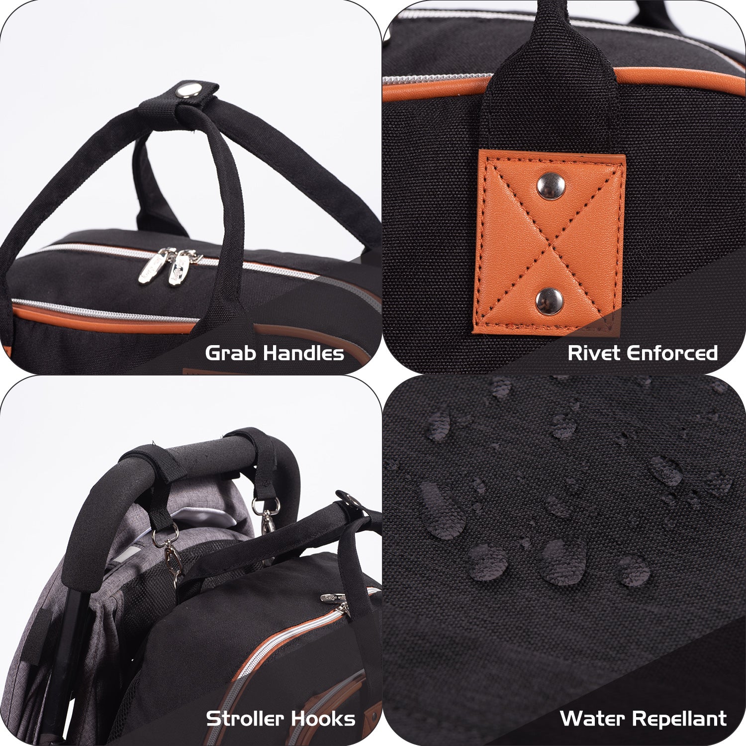 LITTLE STORY 2in1 Diaper Bag w/Sanitizer Bottle keychain & Stroller Hooks - Black