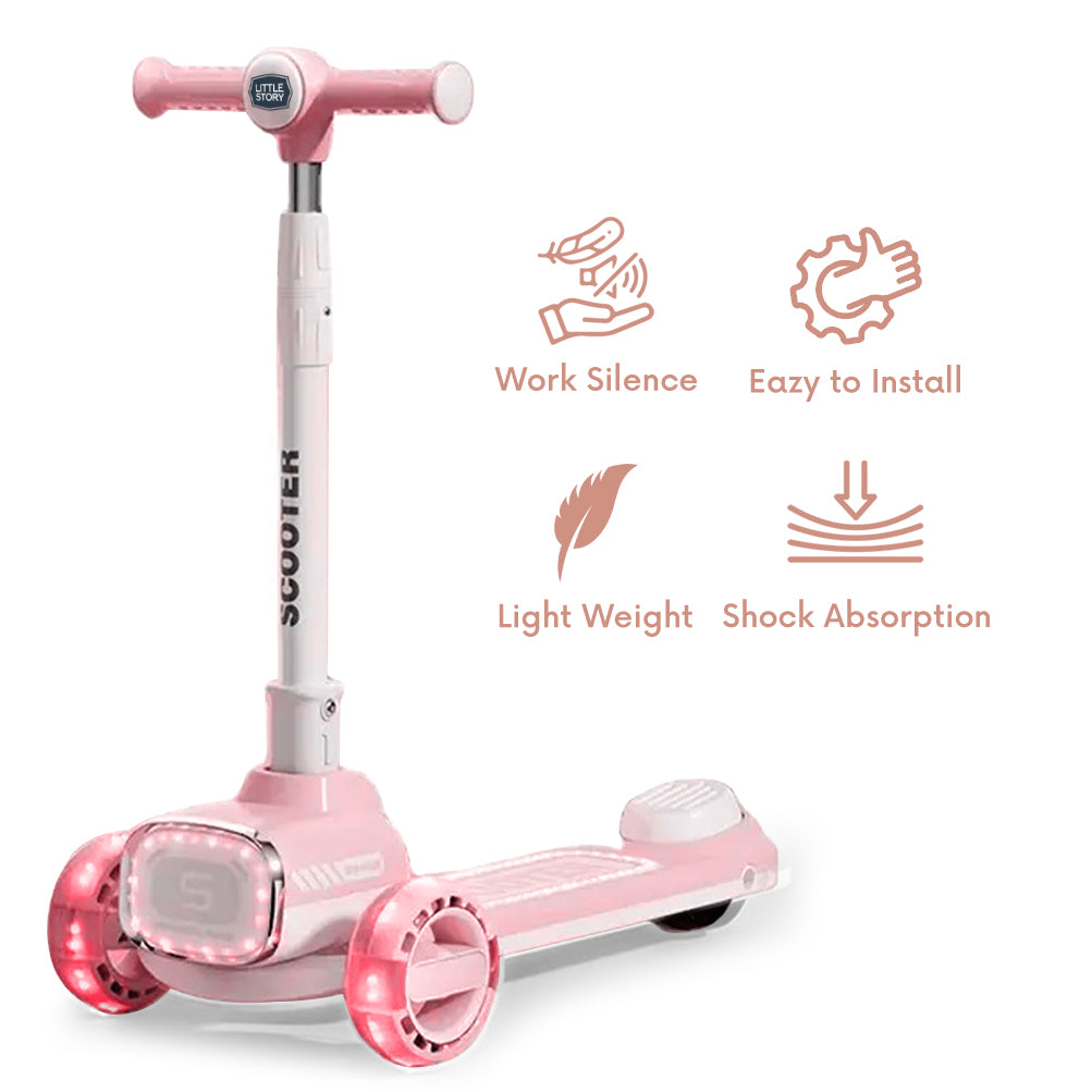 LITTLE STORY Kids Scooter w/Ride On & Push Handle - Pink