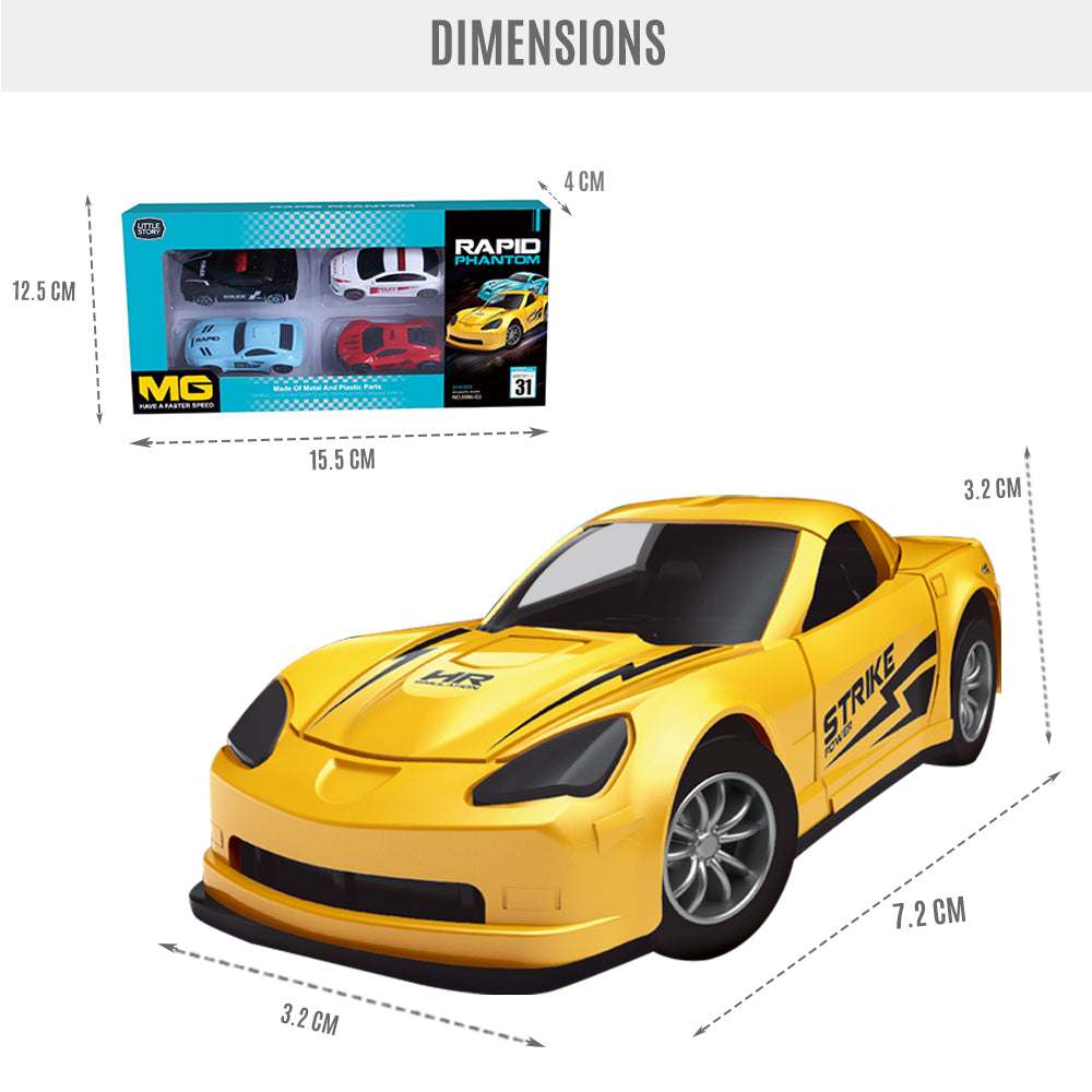 LITTLE STORY 4Pcs Slide Die Cast Toy Rapid Car Set