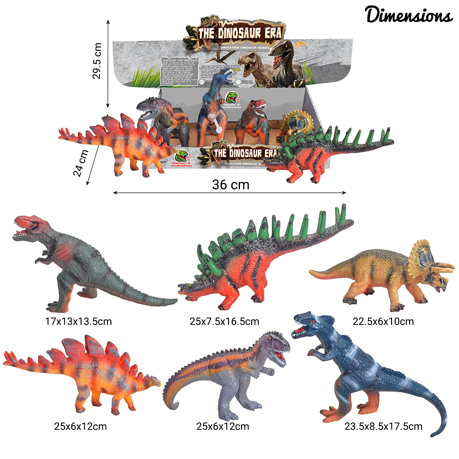 LITTLE STORY 6Pcs Simulated Dinosaur With IC Vocalization Toy (Included 2Pcs*AG3 Batteries) - Multicolor