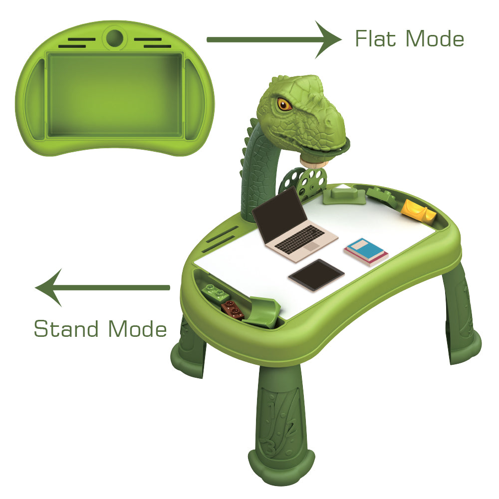 LITTLE STORY DIY T - Rex 3 - IN - 1 Spinning Puzzle Block Table, Projection Drawing Board & Learning Table Set (81 Pcs), STEM Series - Multicolor