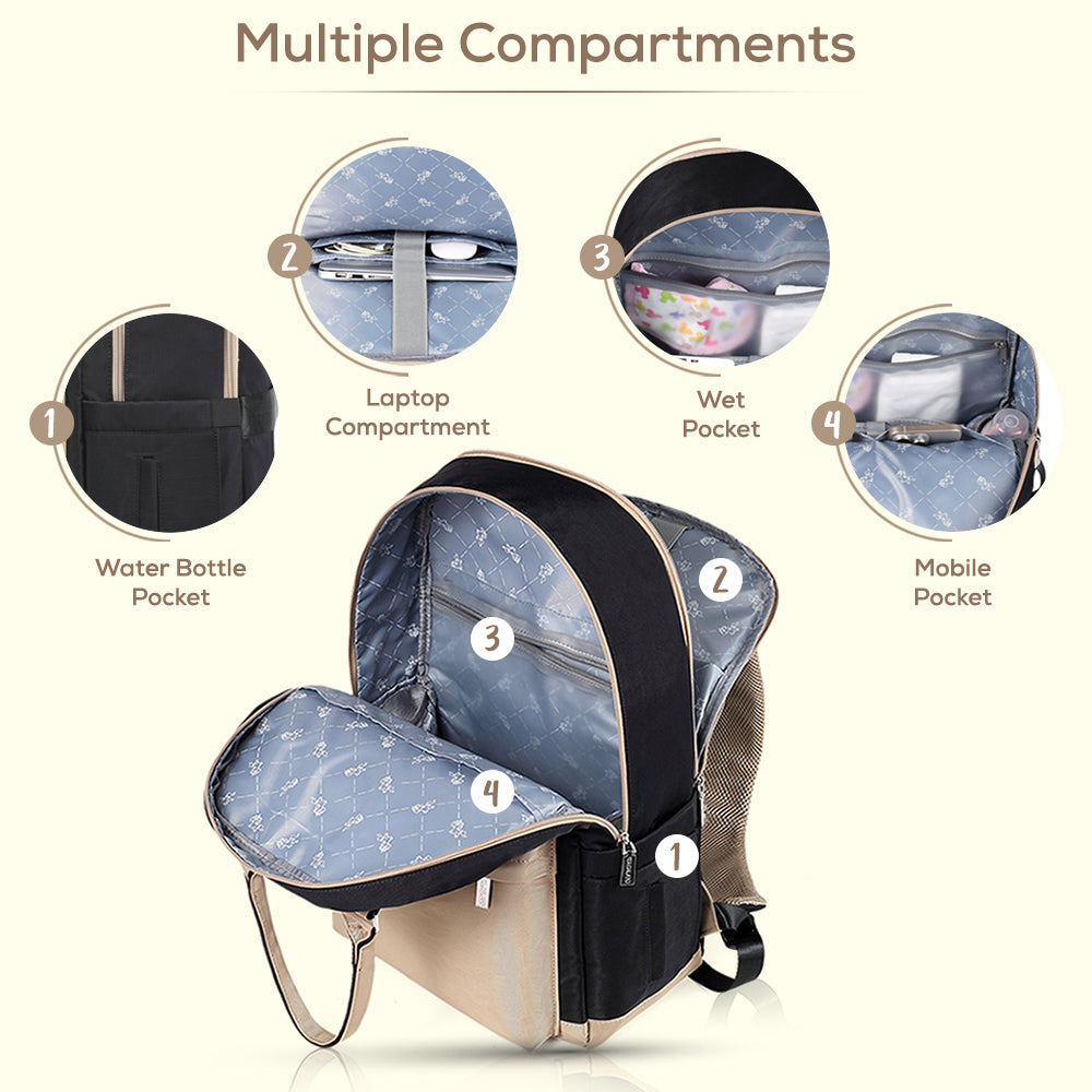 LITTLE STORY Kenzie Mom Dad Travel Diaper Backpack - Black
