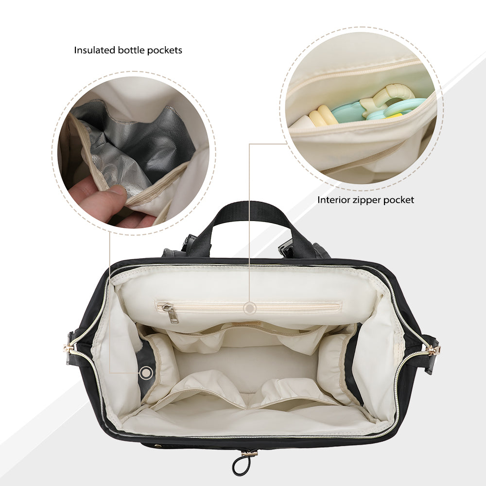 Little Story Diaper Backpack with Changing Pad & Laptop Sleeve – Water-Repellent Baby Nappy Bag, Black