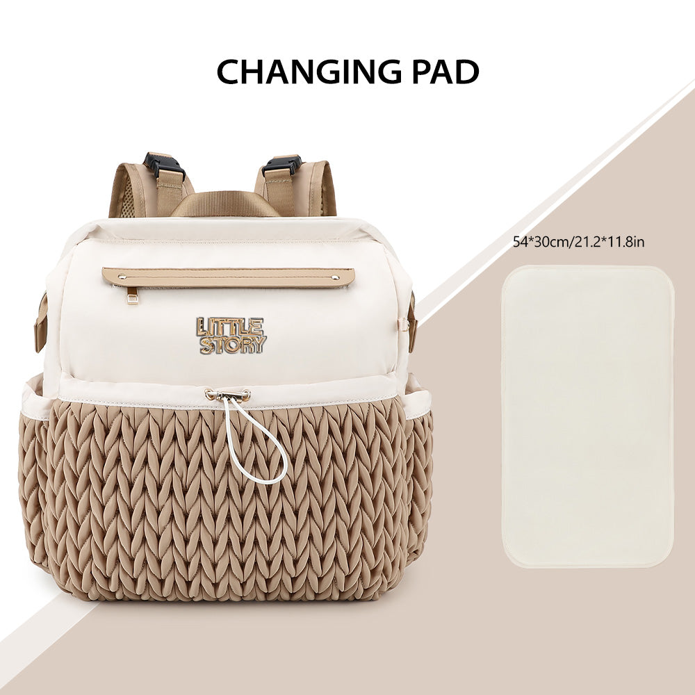 Little Story Diaper Backpack with Changing Pad & Laptop Sleeve – Water-Repellent Baby Nappy Bag, Khaki