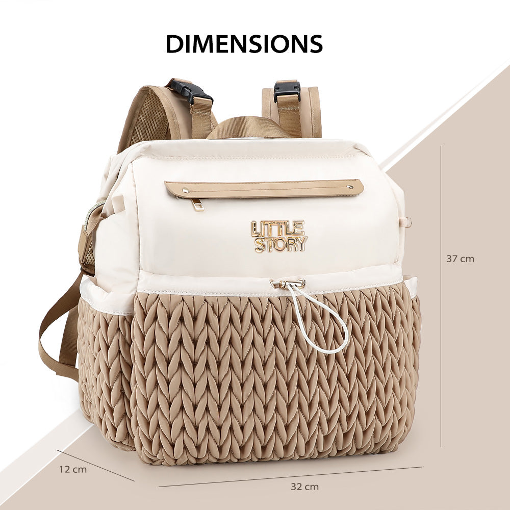 Little Story Diaper Backpack with Changing Pad & Laptop Sleeve – Water-Repellent Baby Nappy Bag, Khaki