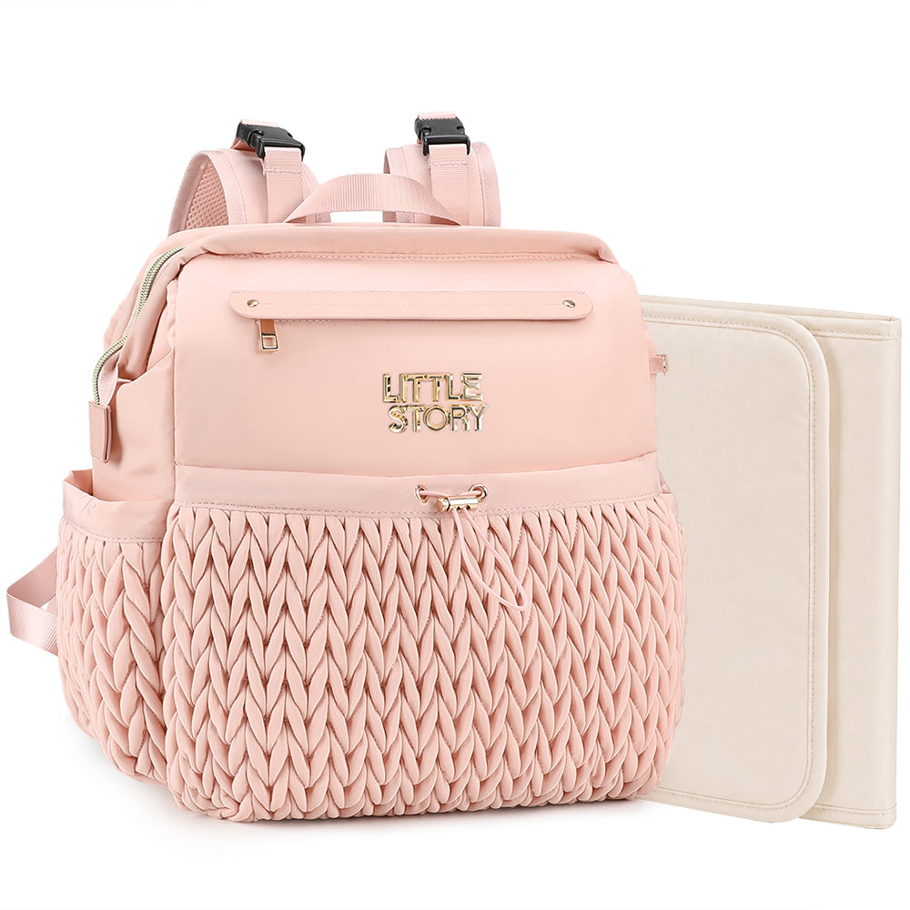 Little Story Diaper Backpack with Changing Pad & Laptop Sleeve β Water-Repellent Baby Nappy Bag, Blush Pink