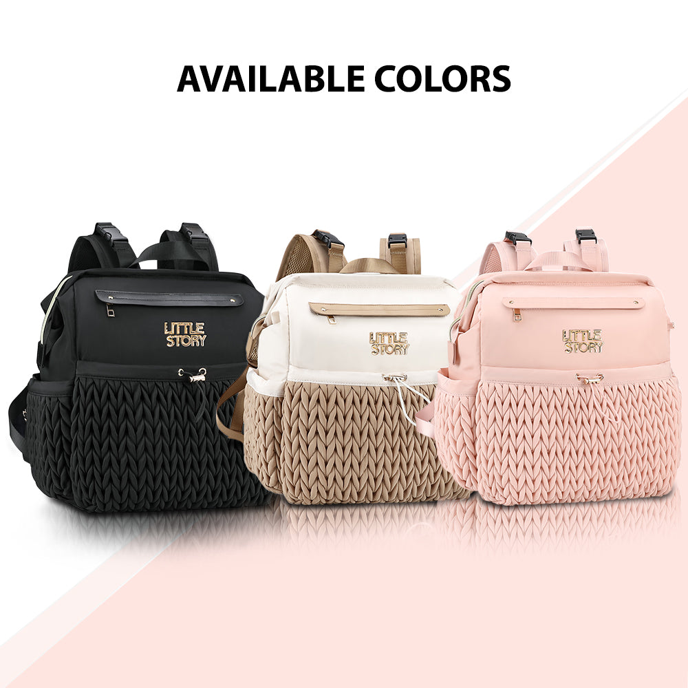 Little Story Diaper Backpack with Changing Pad & Laptop Sleeve – Water-Repellent Baby Nappy Bag, Blush Pink