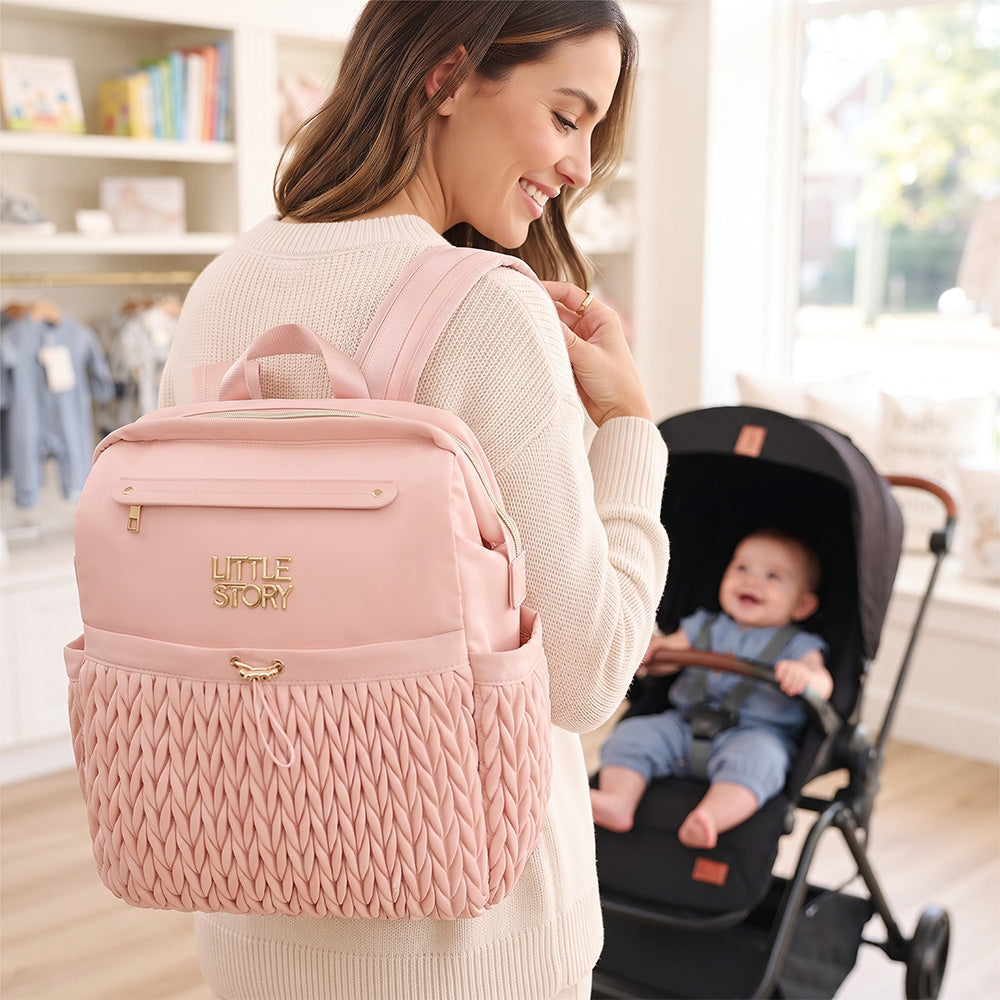 Little Story Diaper Backpack with Changing Pad & Laptop Sleeve β Water-Repellent Baby Nappy Bag, Blush Pink