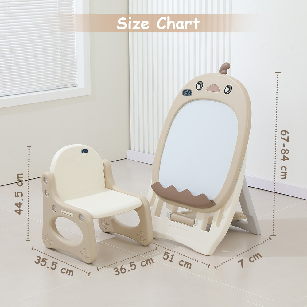 LITTLE STORY - Drawing Board with Chair, Magnetic Numbers, 5 Color Pen and Eraser- Beige