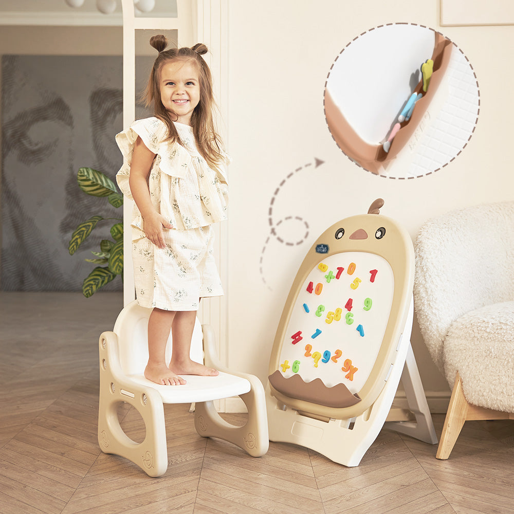 LITTLE STORY - Drawing Board with Chair, Magnetic Numbers, 5 Color Pen and Eraser- Beige