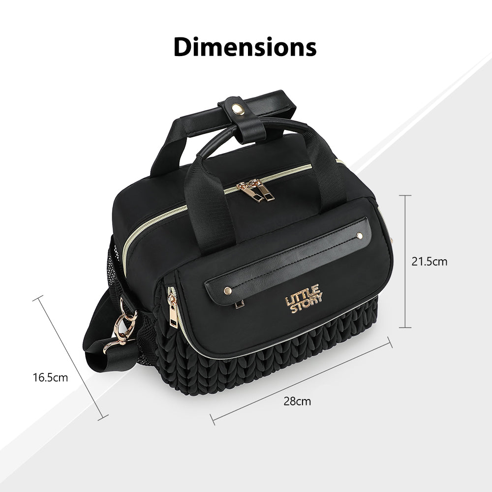 Little Story Compact Diaper Backpack with Changing Pad & Shoulder Strap – Water-Repellent Baby Nappy Bag, Black