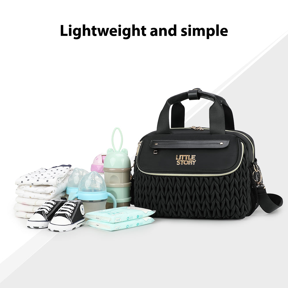 Little Story Compact Diaper Backpack with Changing Pad & Shoulder Strap – Water-Repellent Baby Nappy Bag, Black