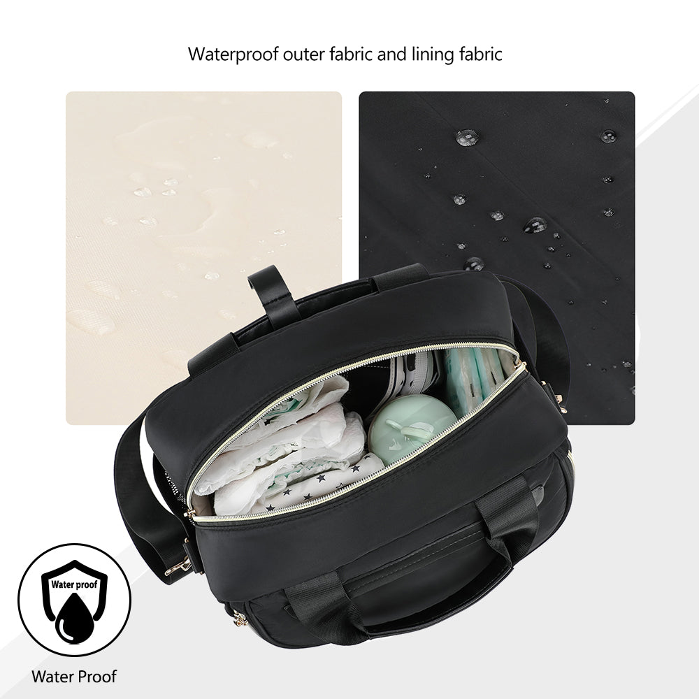 Little Story Compact Diaper Backpack with Changing Pad & Shoulder Strap – Water-Repellent Baby Nappy Bag, Black
