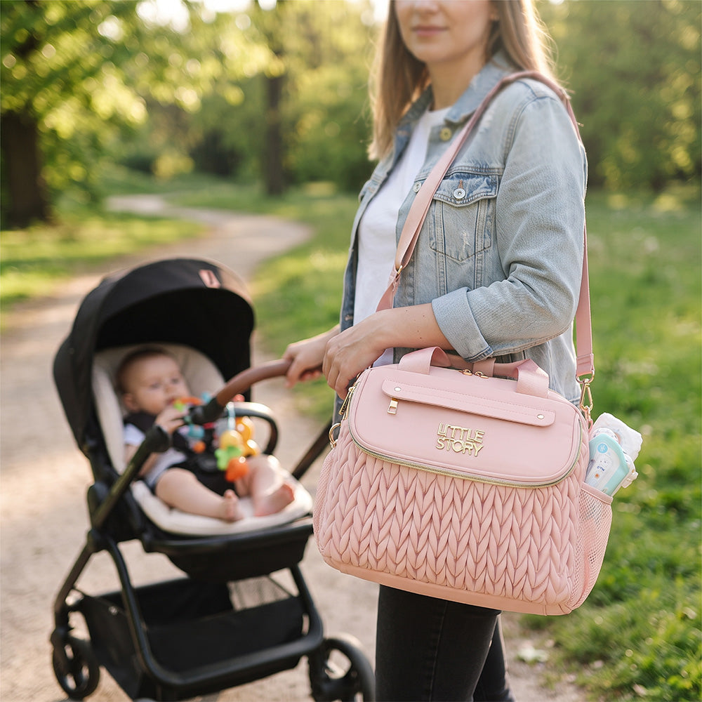 Little Story Compact Diaper Backpack with Changing Pad & Shoulder Strap β Water-Repellent Baby Nappy Bag, Blush Pink