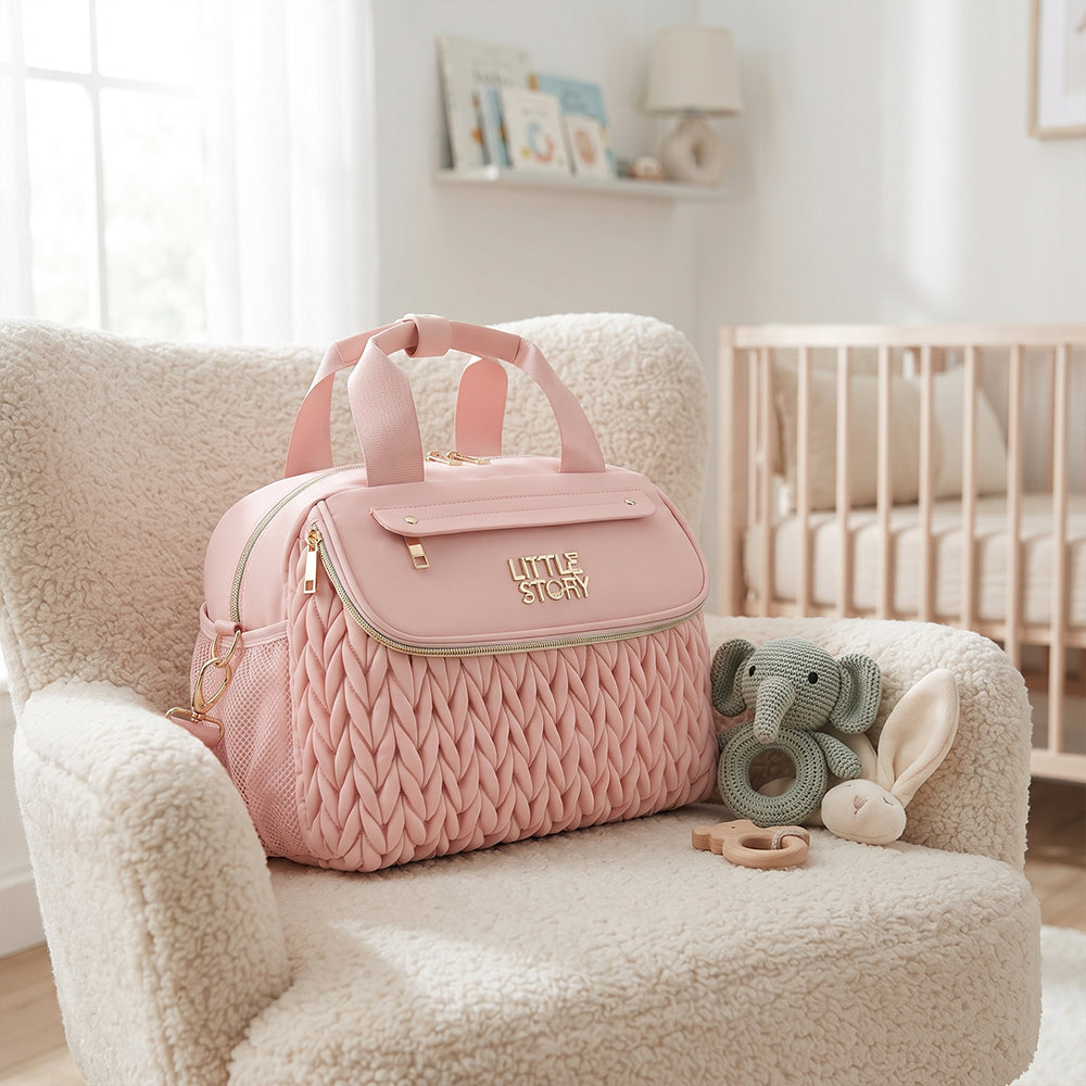 Little Story Compact Diaper Backpack with Changing Pad & Shoulder Strap β Water-Repellent Baby Nappy Bag, Blush Pink