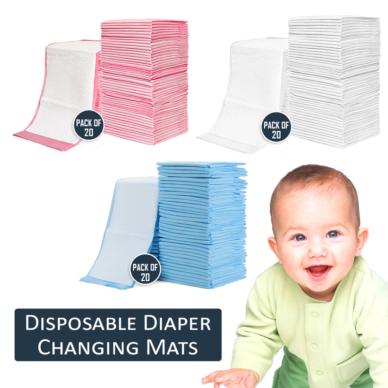 LITTLE STORY - Disposable Diaper Changing Mats - Pack of 20pcs - Blue