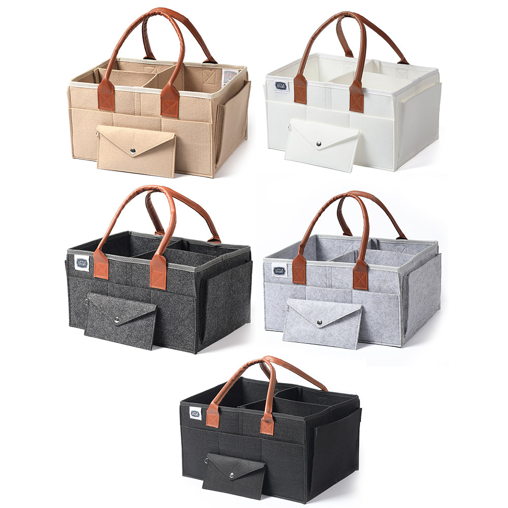 LITTLE STORY Diaper Caddy + Travel Pouch - Medium - Grey