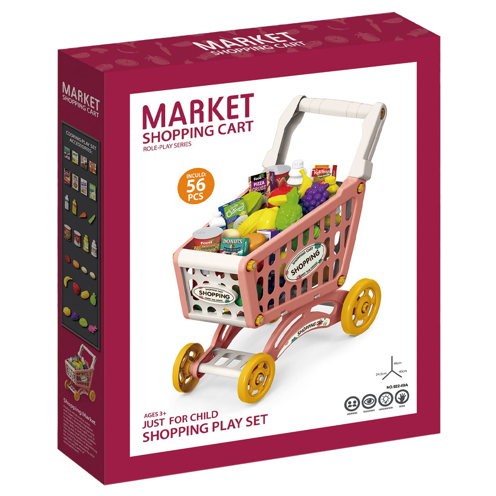 LITTLE STORY Role Play Market Shopping Cart Toy Set (56 Pcs) - Pink