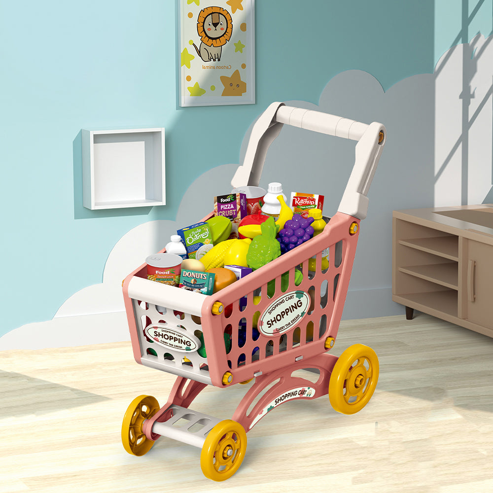 LITTLE STORY Role Play Market Shopping Cart Toy Set (56 Pcs) - Pink