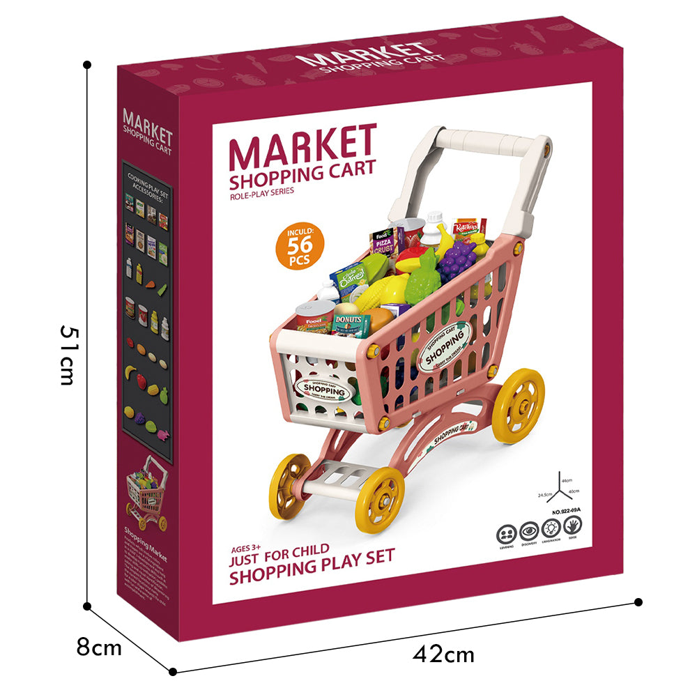 LITTLE STORY Role Play Market Shopping Cart Toy Set (56 Pcs) - Pink