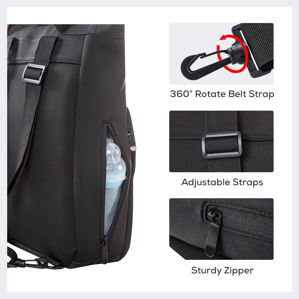 LITTLE STORY Mommy Diaper Bag w/Changing Mat – Black